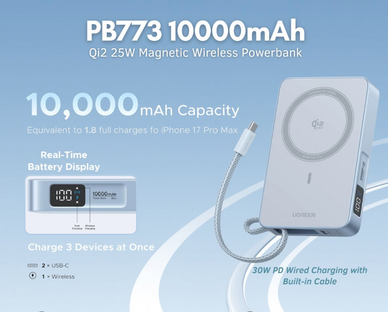 UGREEN Magnetic Power Bank (30W) USB-C 25W  Fast Charging,  PB773