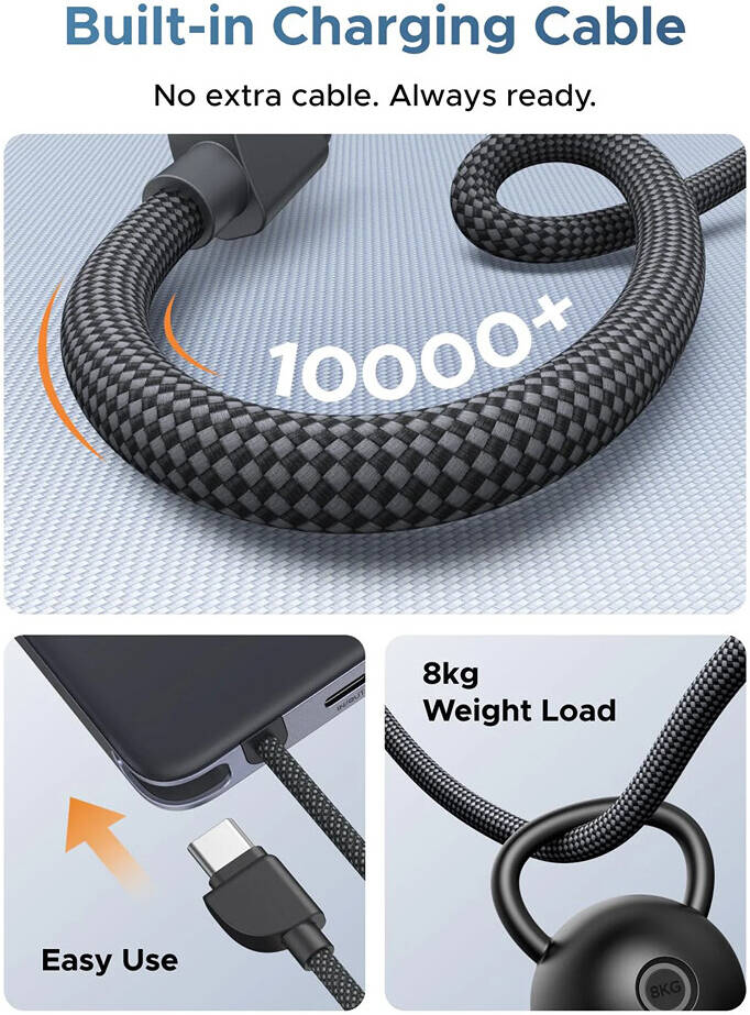 Ugreen Powerbank 10000 MAH PD 30W Magnetic Built in Type C Cable Gray