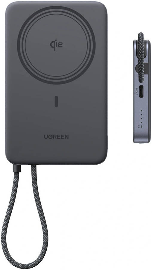 Ugreen Powerbank 10000 MAH PD 30W Magnetic Built in Type C Cable Gray