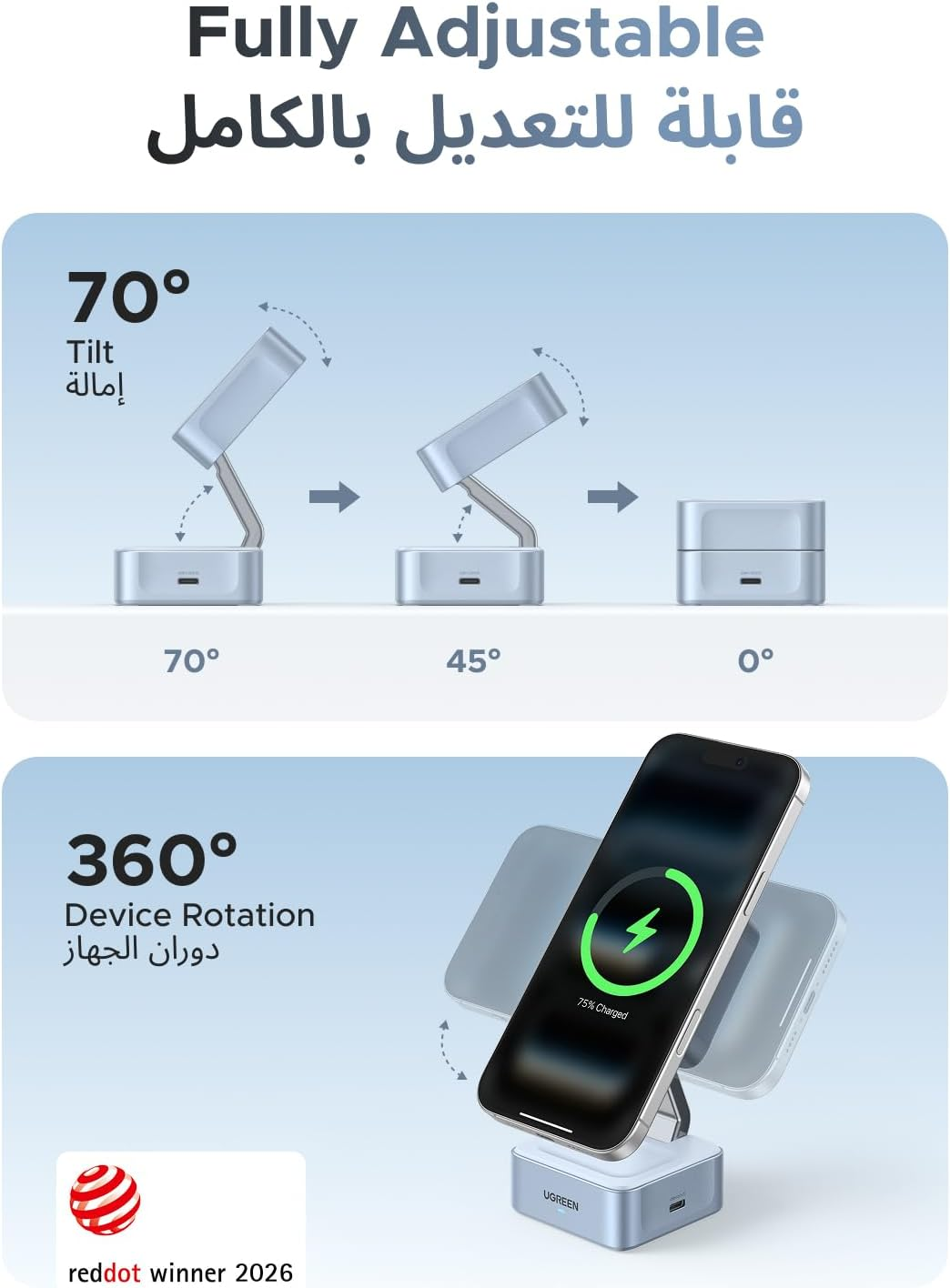 UGREEN 2-in-1 Magnetic 25W Wireless Charger Gray