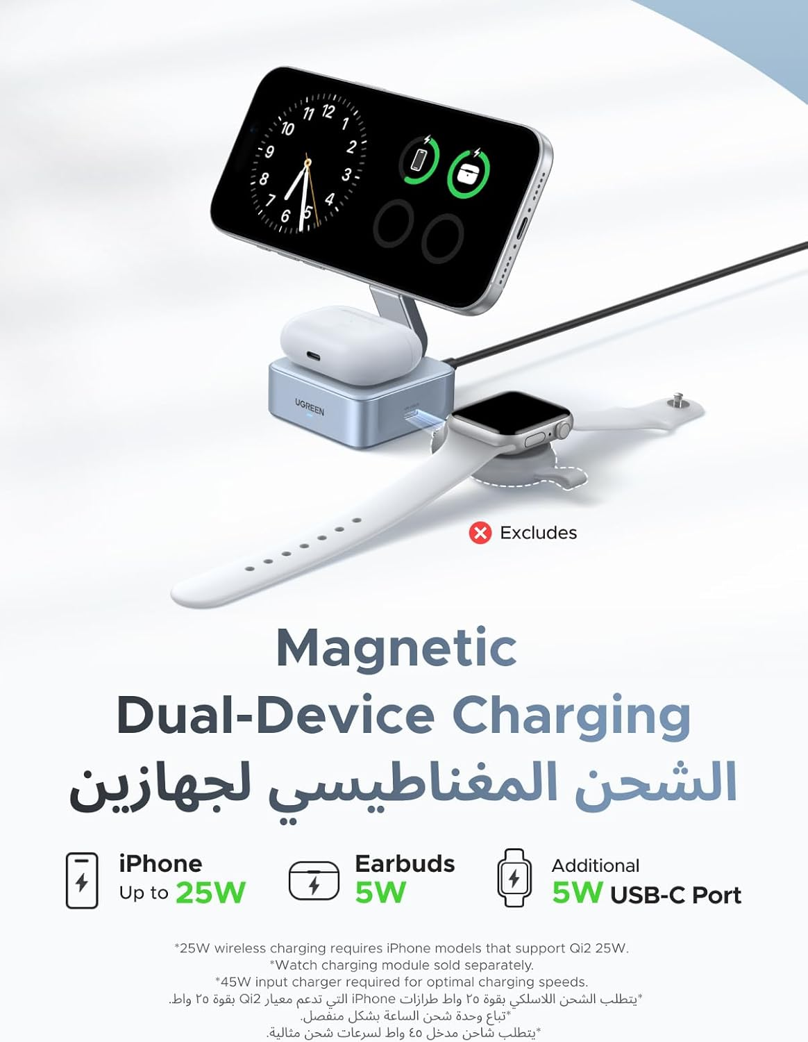 UGREEN 2-in-1 Magnetic 25W Wireless Charger Gray