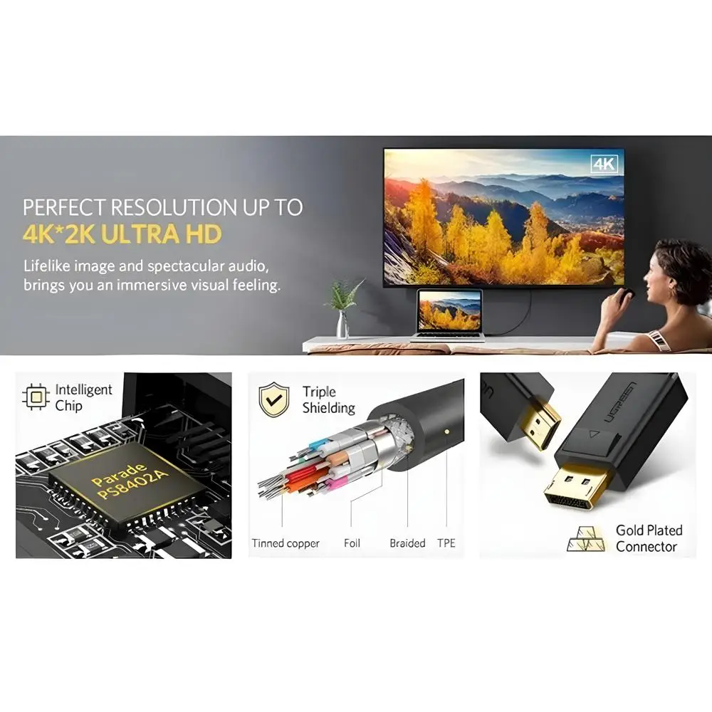 Ugreen DP MaletoHDMI Male Cable 5m Bk (DP101-10204B)