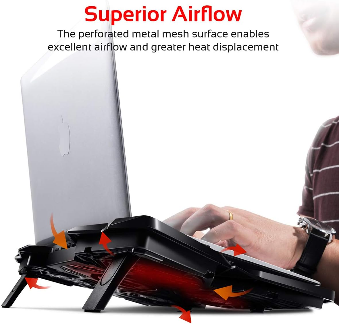 PROMATE AirBase-3 Height Adjustable Ergonomic Laptop Cooling Pad with 5 High