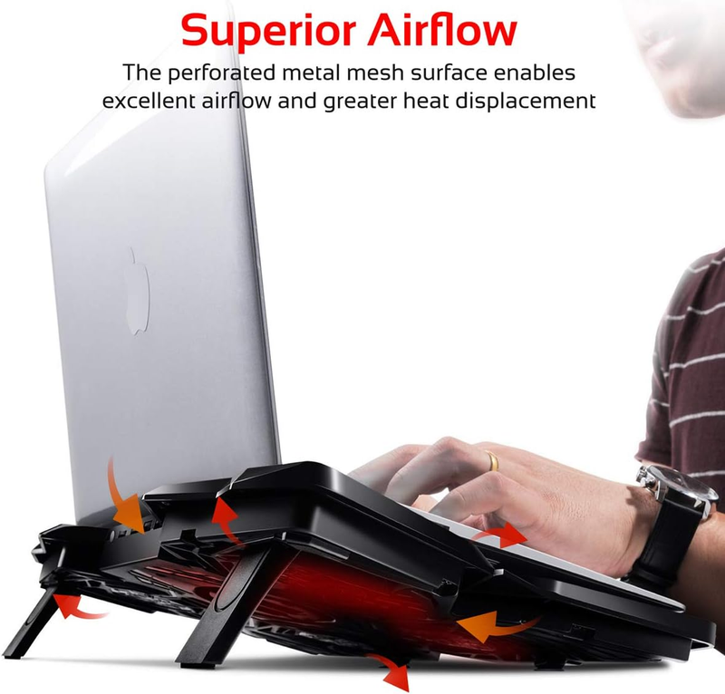 PROMATE AirBase-3 Height Adjustable Ergonomic Laptop Cooling Pad with 5 High