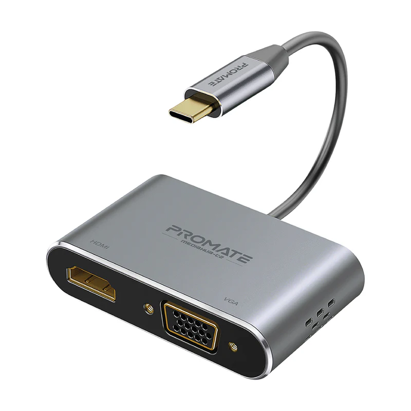 PROMATE MediaHub-C2 High Definition USB-C Display Adapter, 4K HDMI, 1080p VGA