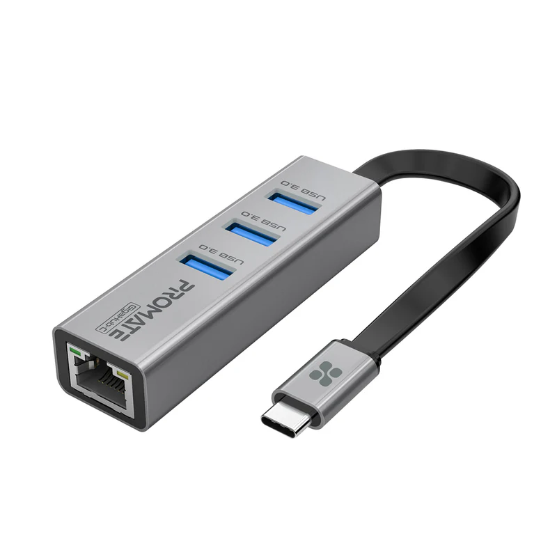 PROMATE GigaHub-C Multi-Port USB-C Hub with Ethernet Adapter, 3 x USB 3.0 Ports