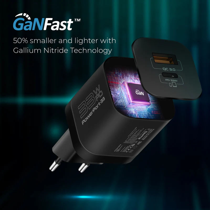 PROMATE PowerPort-33.UK 33W Power Delivery GaNFast (Black)