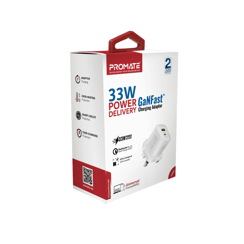 PROMATE PowerPort-33.UK 33W Power Delivery GaNFast (WHITE)