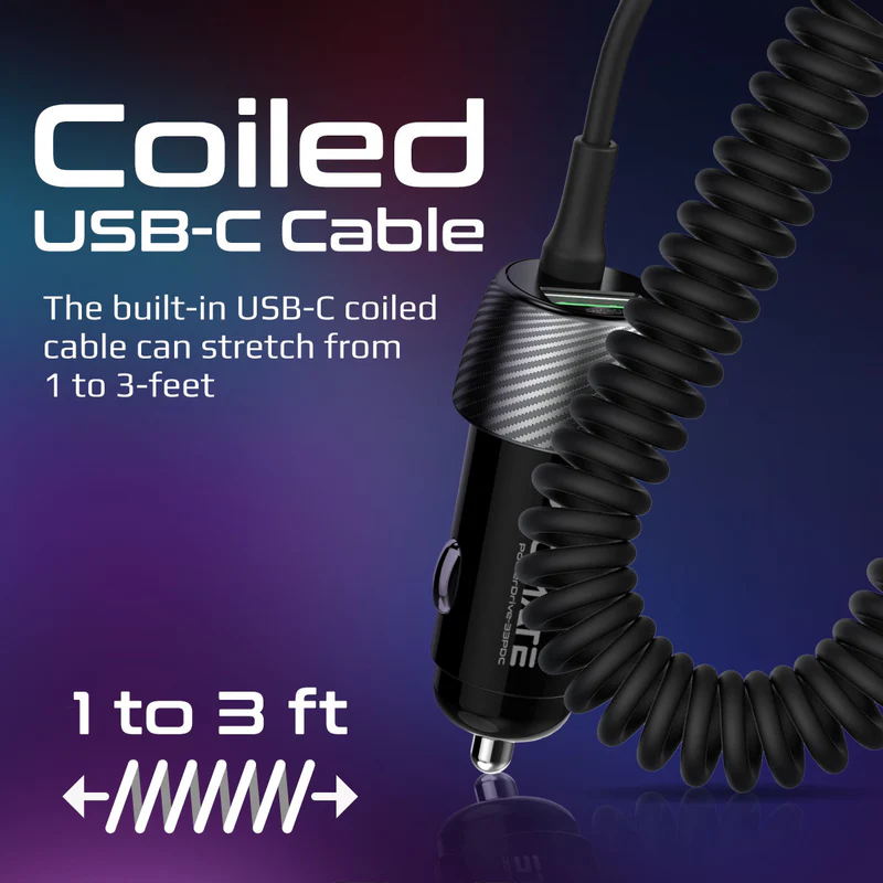 PROMATE PowerDrive-33PDC 33W Quick Charging Car Charger with USB-C Cable