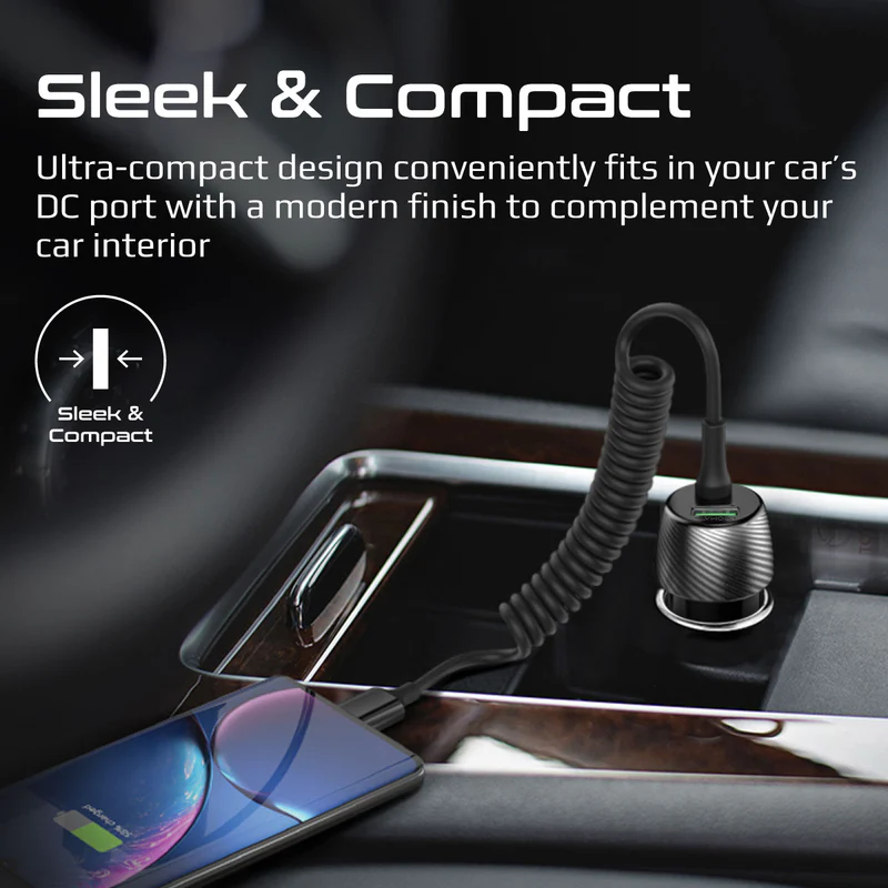 PROMATE PowerDrive-33PDC 33W Quick Charging Car Charger with USB-C Cable