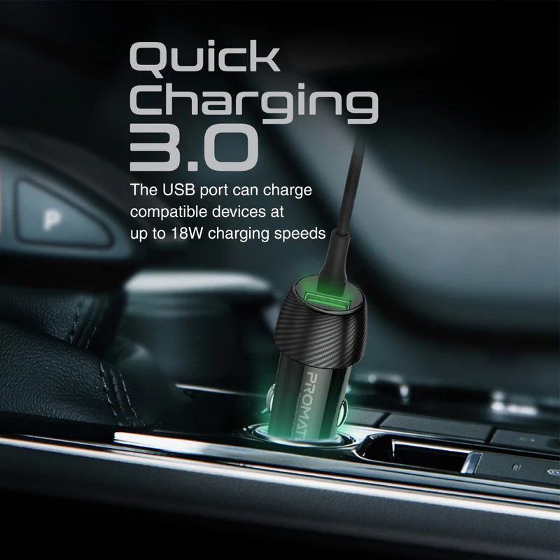 PROMATE PowerDrive-33PDI 33W Quick Charging Car Charger with Lightning Connector Cable