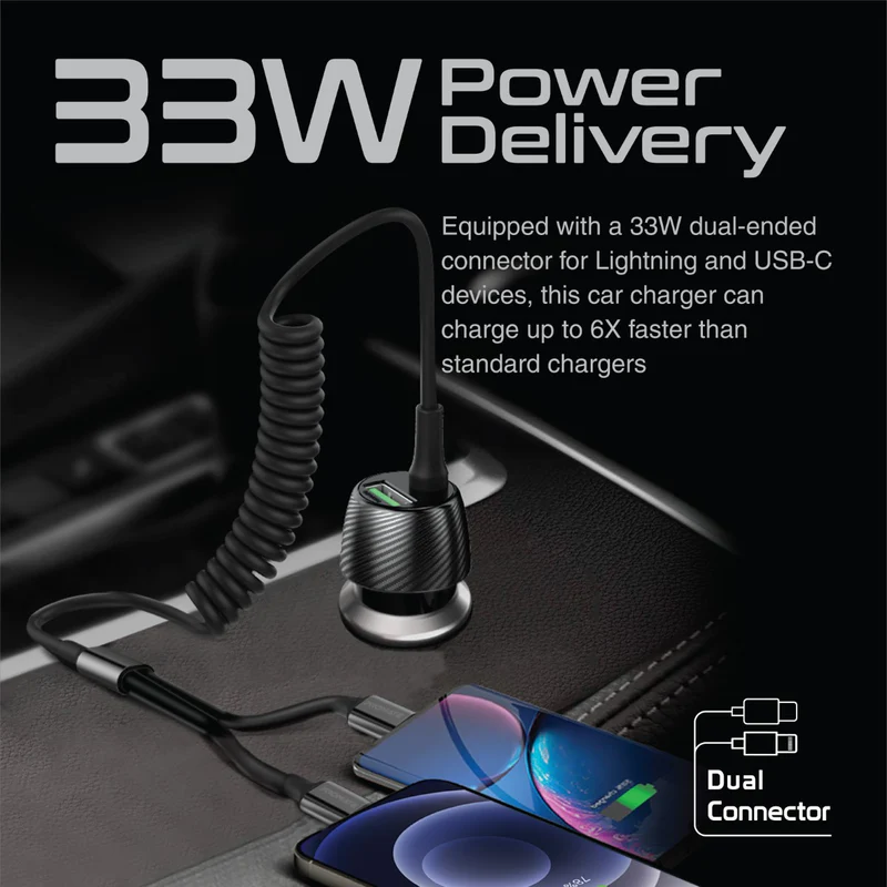 PROMATE PowerDrive-33PDI 33W Quick Charging Car Charger with Lightning Connector Cable