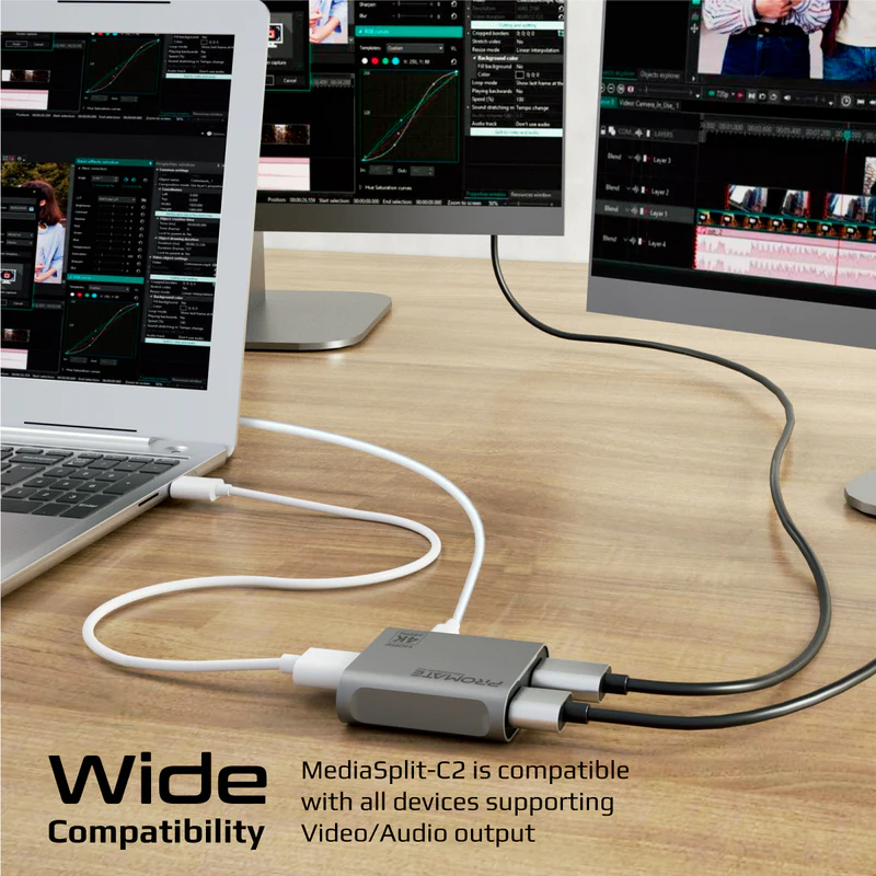 PROMATE MediaSplit-C2 4K@60Hz HDMI to Dual HDMI Splitter