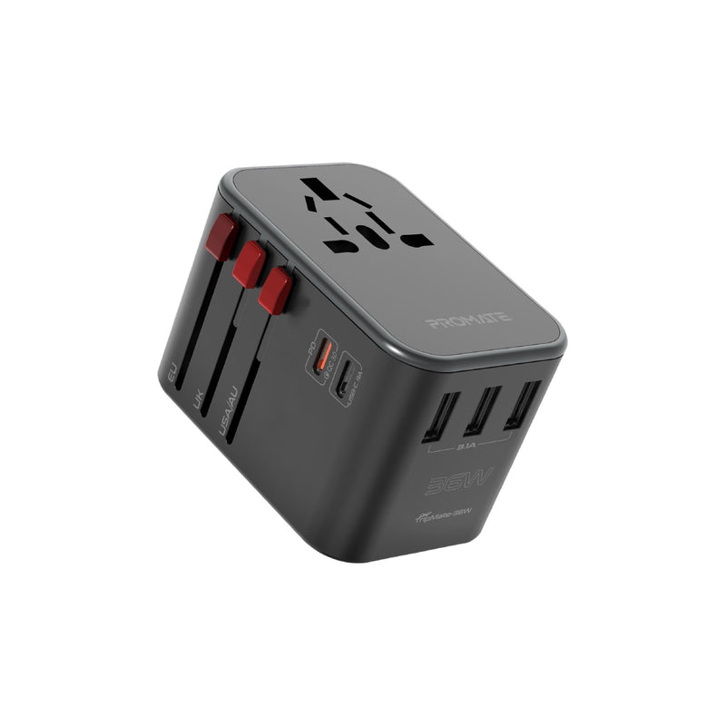 PROMATE TripMate-36W Travel Adapter with 1840W AC, 20W USB-C PD