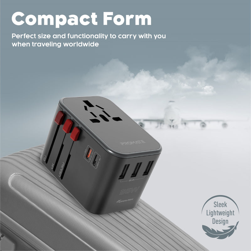 PROMATE TripMate-36W Travel Adapter with 1840W AC, 20W USB-C PD