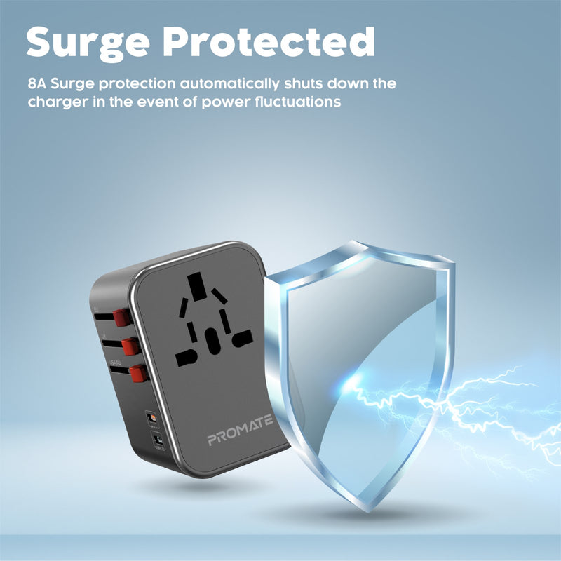 PROMATE TripMate-36W Travel Adapter with 1840W AC, 20W USB-C PD