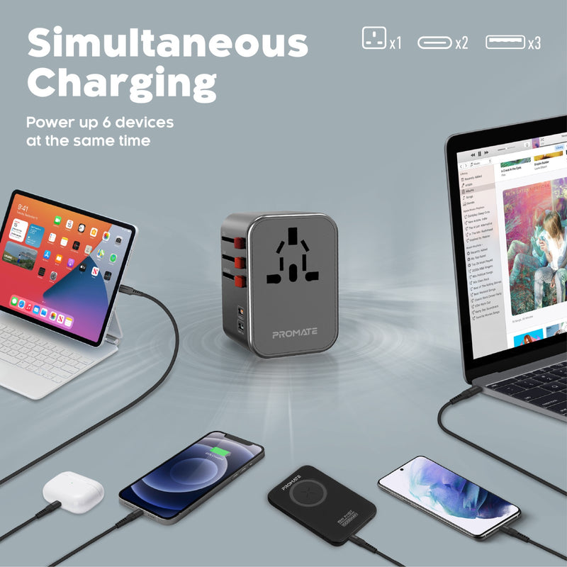 PROMATE TripMate-36W Travel Adapter with 1840W AC, 20W USB-C PD