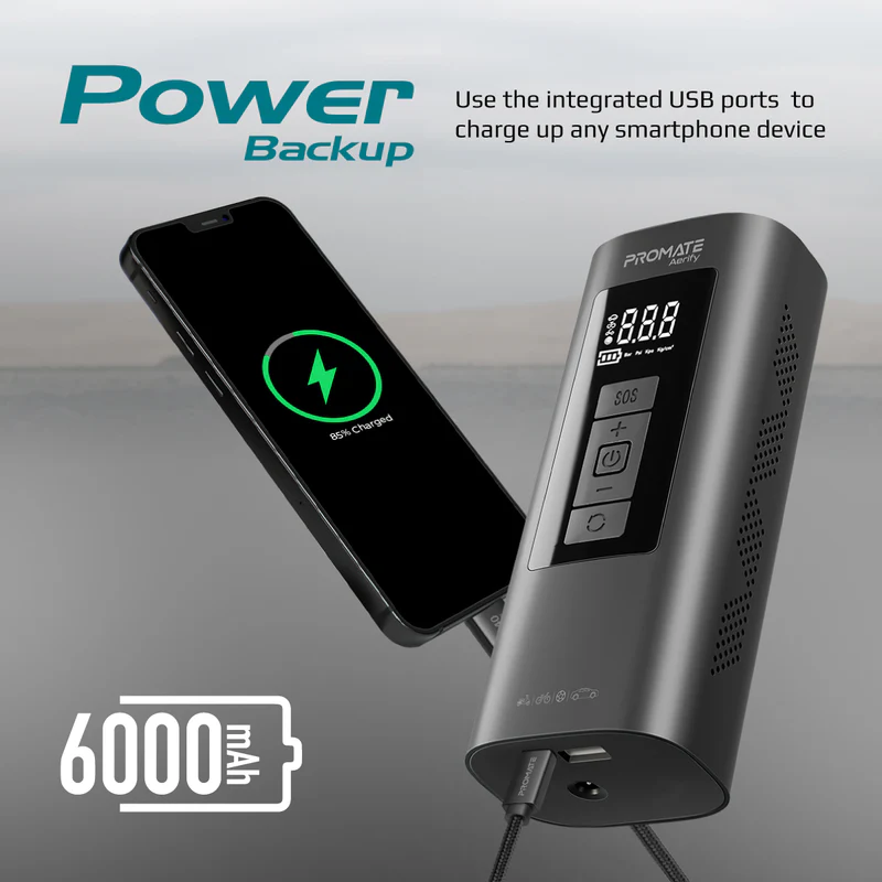 PROMATE Aerify 150PSI Portable Electronic Air Pump with 6000mAh Power Bank