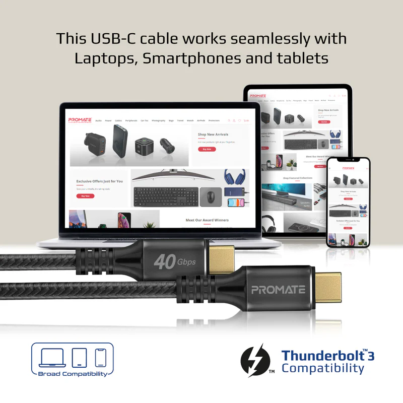 PROMATE PowerBolt240-2M 240W Power Delivery USB-C to USB-C Cable with 40Gbps