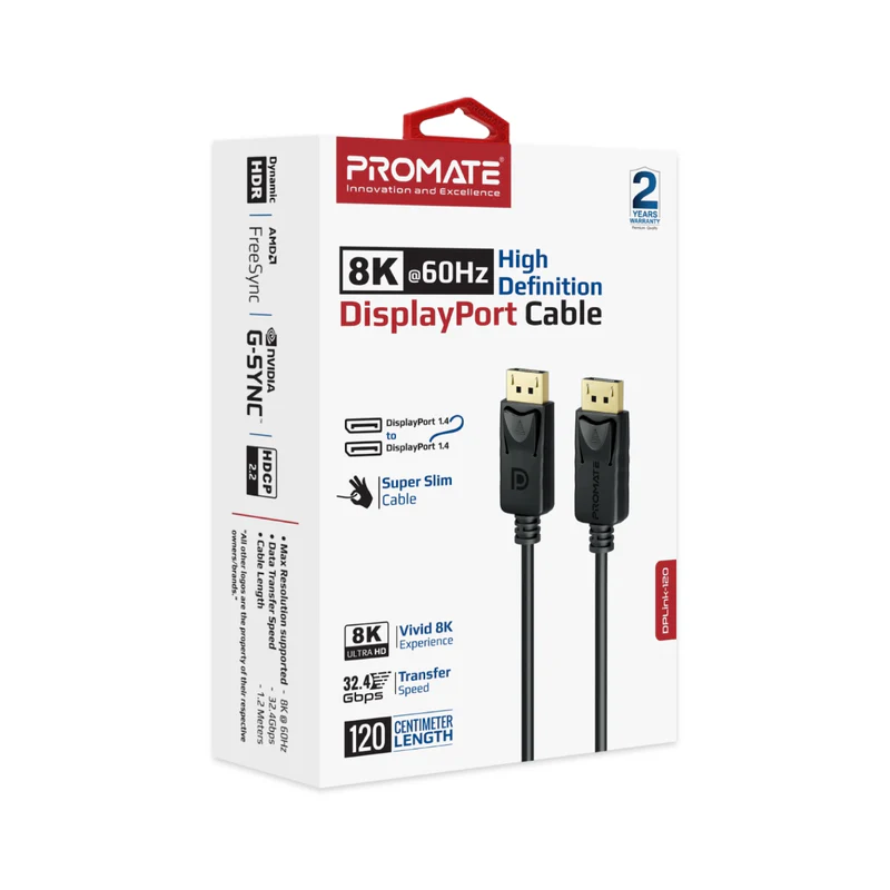 PROMATE DPLink-120 8K@60Hz DisplayPort to DisplayPort Cable, DP 1.4, 1.2m Cable