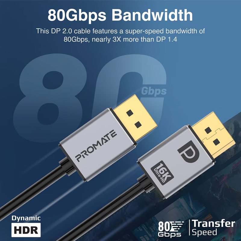 DPLink-16K 16K@60Hz Display Port 2.0 Cable, 1.8m Cable Length
