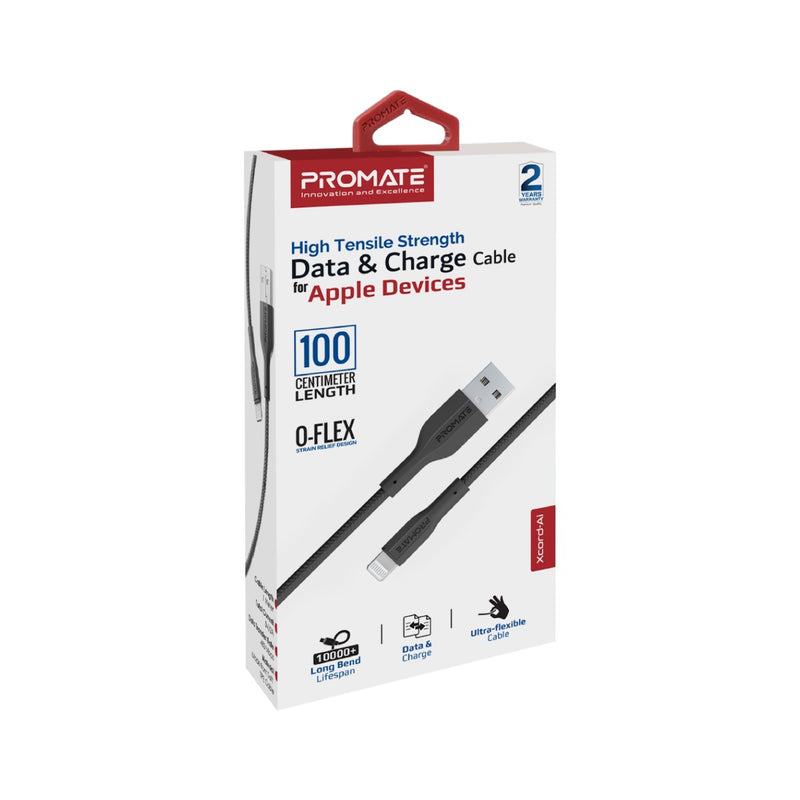 PROMATE XCord-Ai.Black USB-A to Lightning Connector Cable, 1Meter Length