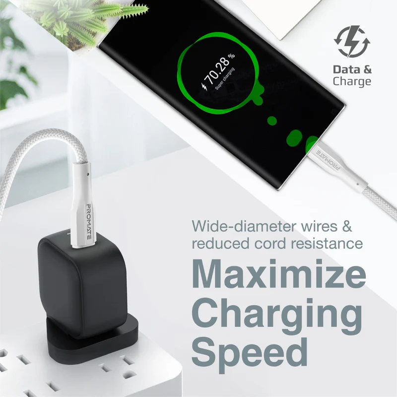 PROMATE XCord-CC.White USB-C to USB-C Data & Charge Cable, 1Meter Length