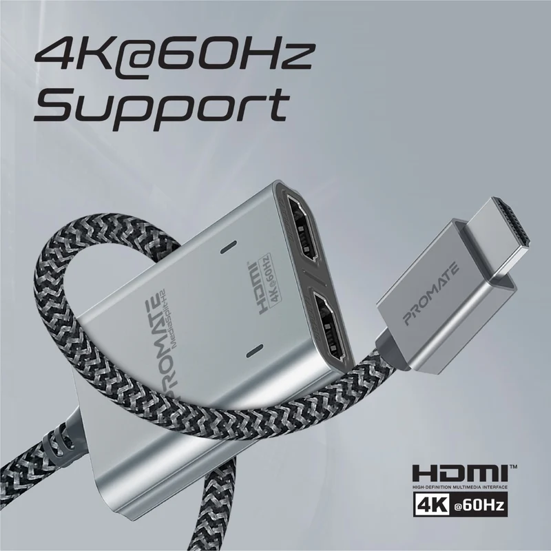 PROMATE MediaSplit-H2 4K @60Hz HDMI Splitter Cable with Dual HDMI Ports, 90cm length
