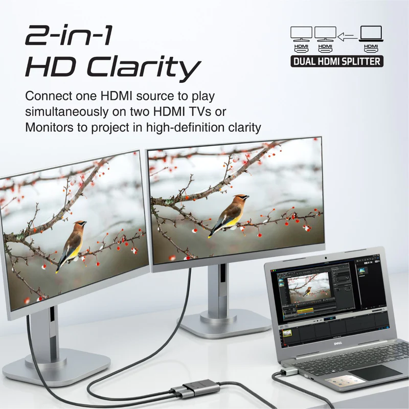 PROMATE MediaSplit-H2 4K @60Hz HDMI Splitter Cable with Dual HDMI Ports, 90cm length