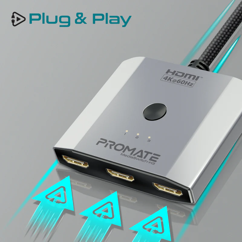 PROMATE MediaSwitch-H3 3-in-1 4K@30Hz High Definition HDMI Switch