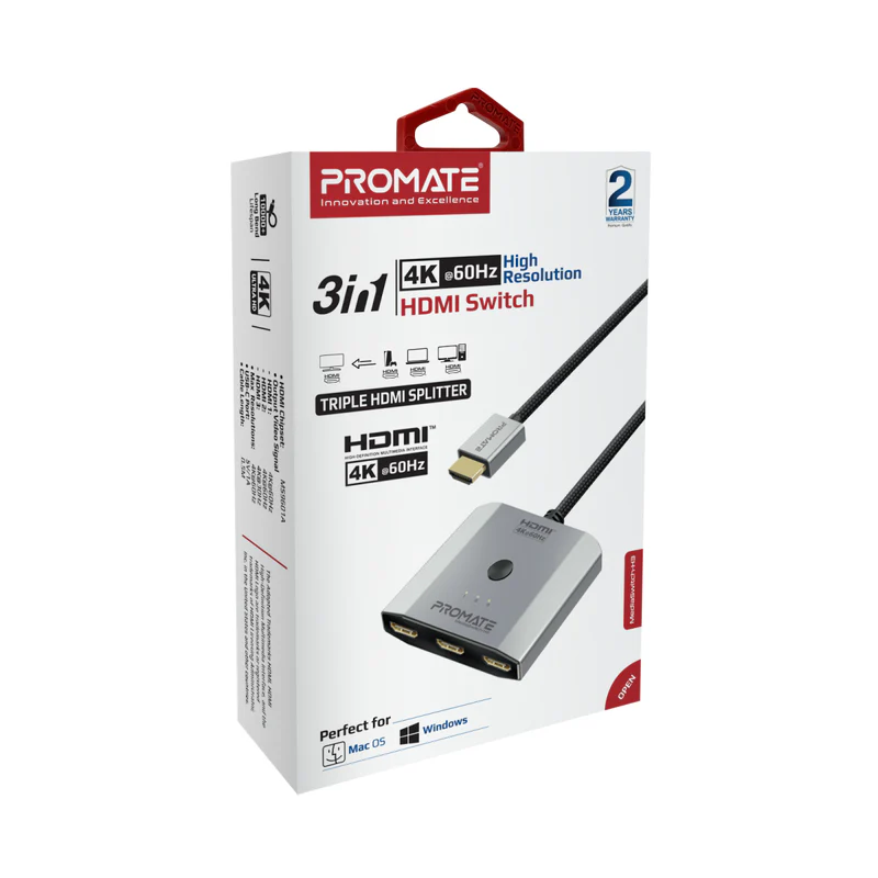 PROMATE MediaSwitch-H3 3-in-1 4K@30Hz High Definition HDMI Switch