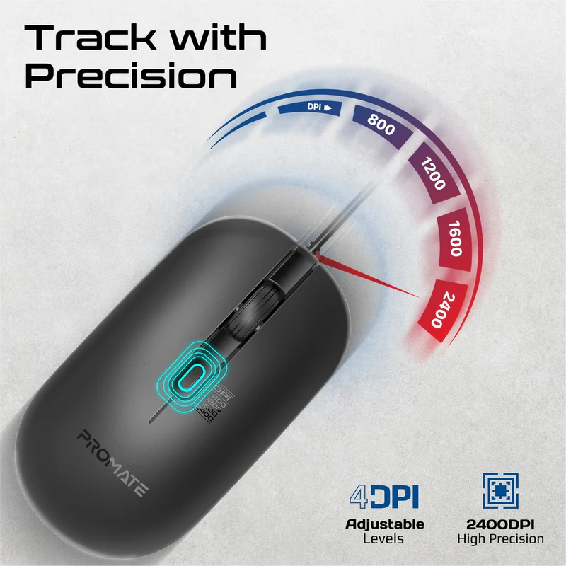 PROMATE CM-2400 Sleek 4 Button Wired Optical Mouse with 2400dpi, 1.5M Cable
