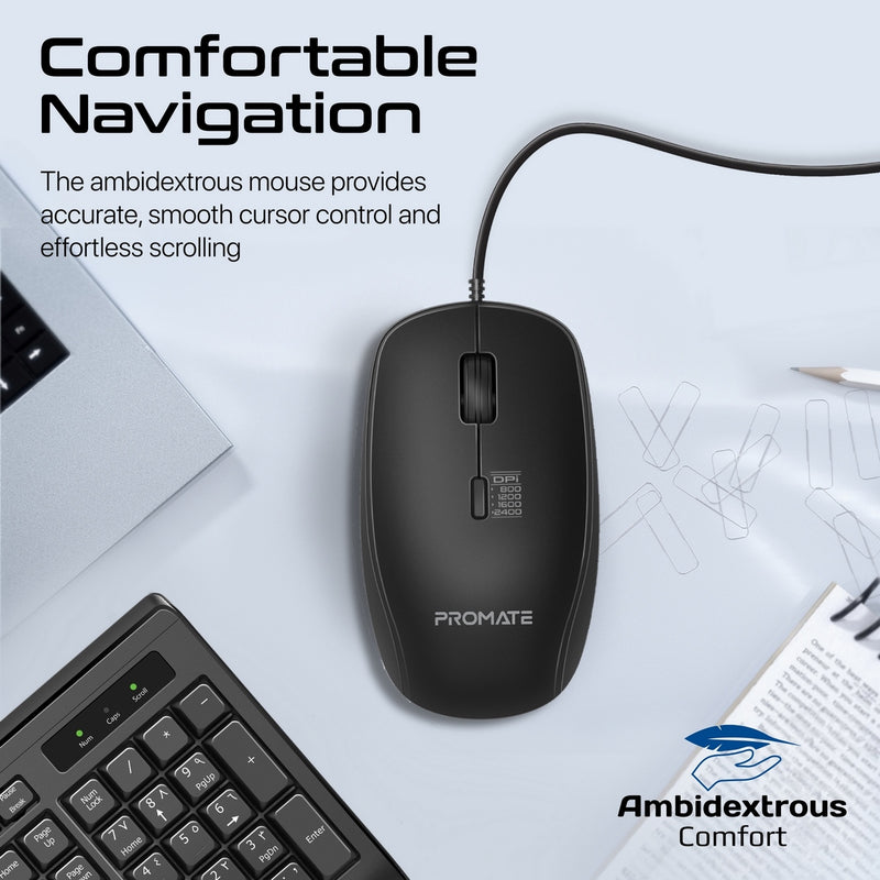 PROMATE Combo-CM4.EN/AR Ergonomic Wired Multimedia Keyboard & Mouse
