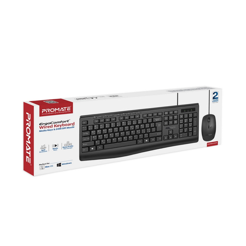 PROMATE Combo-CM4.EN/AR Ergonomic Wired Multimedia Keyboard & Mouse