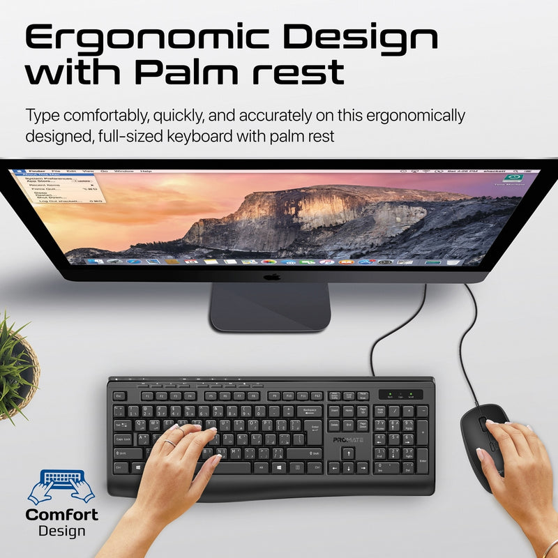 PROMATE Combo-CM4.EN/AR Ergonomic Wired Multimedia Keyboard & Mouse