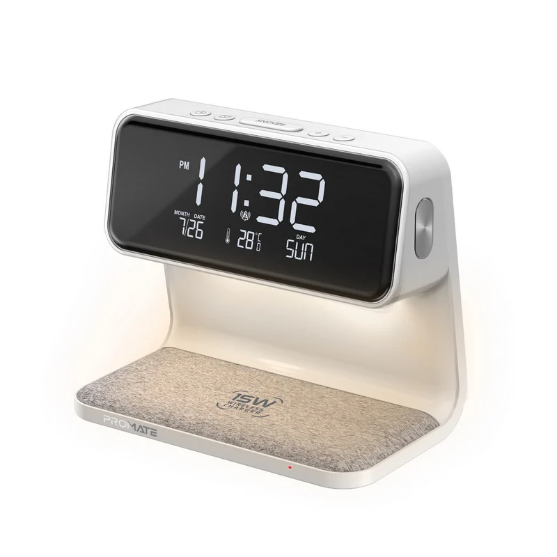 PROMATE Lumix-15W LED Alarm Clock with 15W Wireless Charger