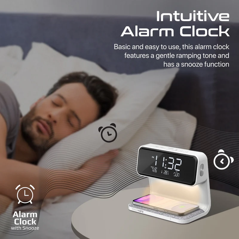 PROMATE Lumix-15W LED Alarm Clock with 15W Wireless Charger