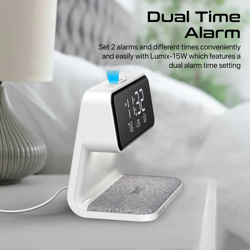 PROMATE Lumix-15W LED Alarm Clock with 15W Wireless Charger