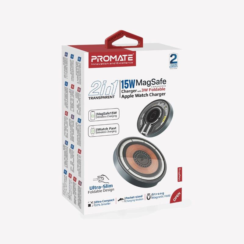 PROMATE MagRing Super Slim Transparent 15W Magnetic Wireless Charger with Phone Holder