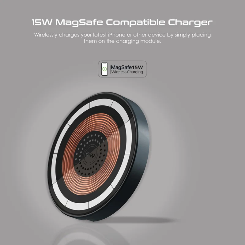 PROMATE MagRing Super Slim Transparent 15W Magnetic Wireless Charger with Phone Holder
