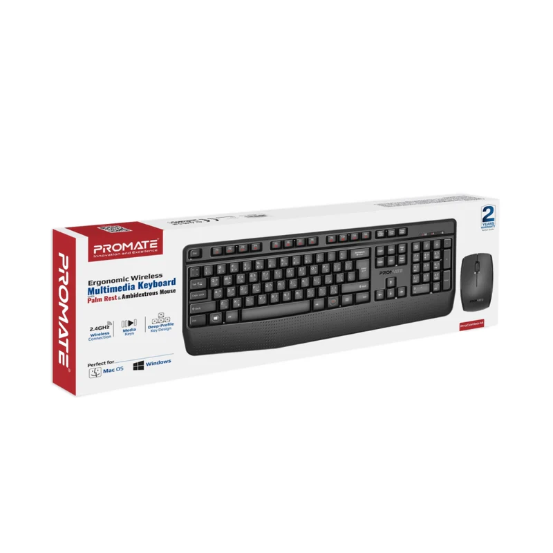 PROMATE ProCombo-14.EN/AR Ergonomic Wireless Multimedia Keyboard
