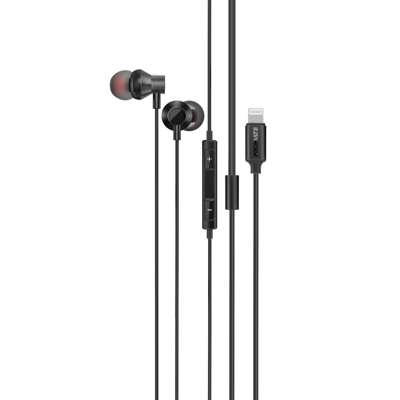 PROMATE Vibe-LT.Black MFi Certified High Fidelity In-Ear Wired Stereo Earphones