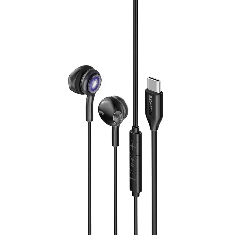 PROMATE LumiBuds-C High Fidelity Transparent Stereo Wired Earphones