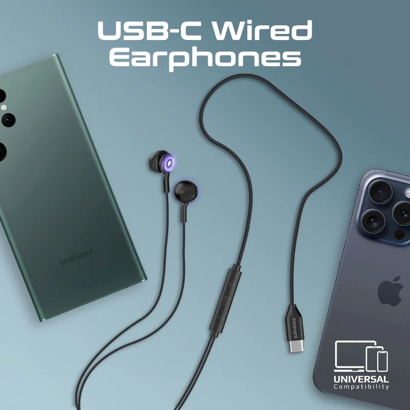 PROMATE LumiBuds-C High Fidelity Transparent Stereo Wired Earphones