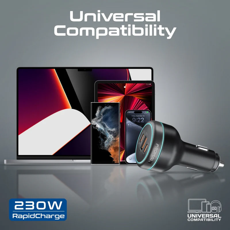 PROMATE PowerDrive-230 230W Car Charger with 140W PD 3.1 USB-C