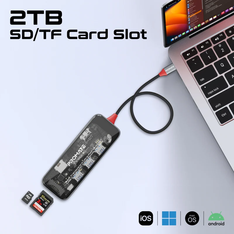 PROMATE TransHub-Go 9-in-1 Transparent USB-C Hub with 100W PD Passthrough Port