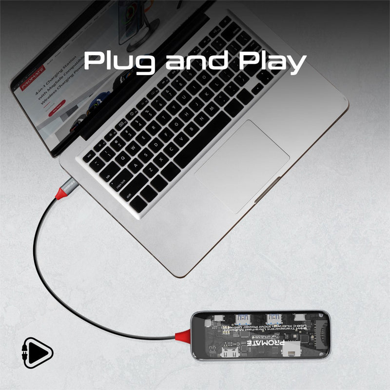 PROMATE TransHub-mini 8-in-1 Transparent USB-C Hub with 100W PD Passthrough Port