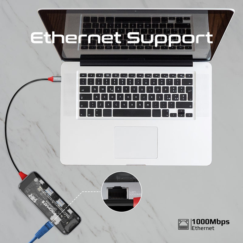 PROMATE TransHub-mini 8-in-1 Transparent USB-C Hub with 100W PD Passthrough Port