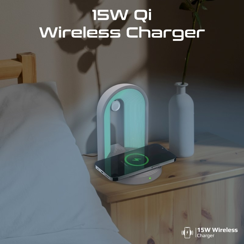 PROMATE Globe-Qi 3-in-1 Night Lamp Bluetooth Speaker with 15W Wireless Charger
