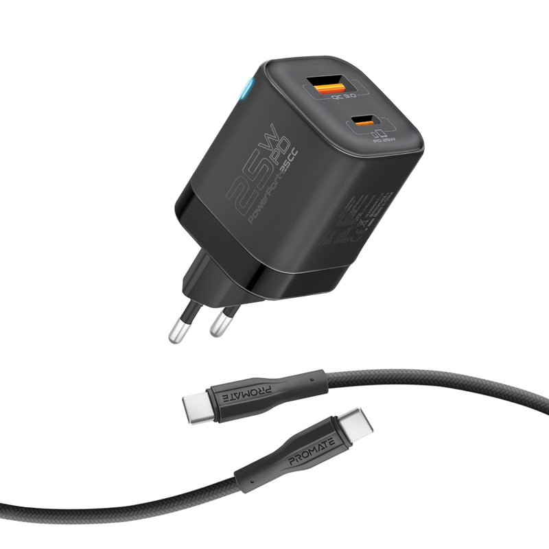 PowerPort25CC.Black.UK Charging Kit Containing a 25W Wall Charger with 25W PD
